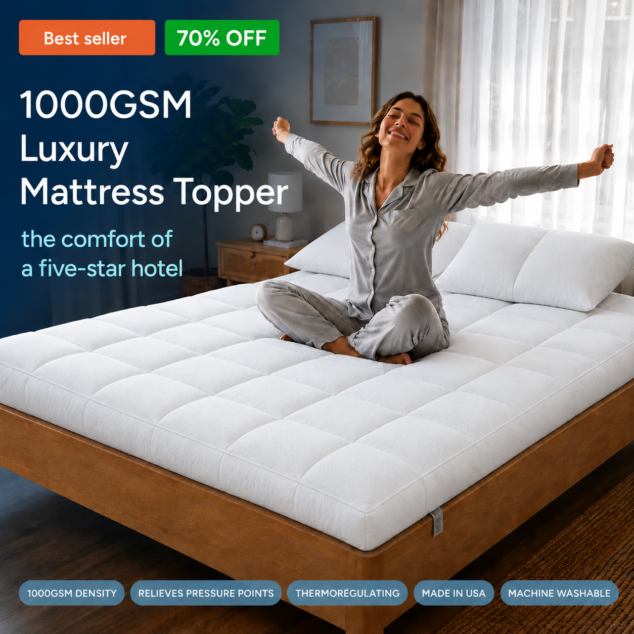 Linen&Rose - Premium 1000 GSM Quilted Mattress Topper
